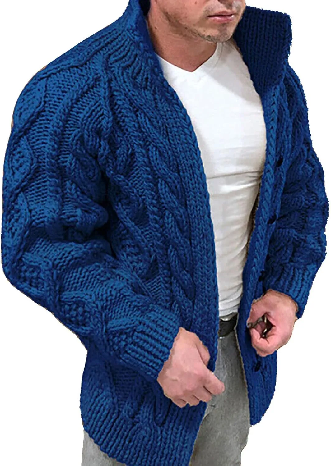 Mens Big And Tall Sweater Hatless Zipper Stand Up Collar Warm Cardigan Knitted Coat Pollo Jackets For Men black long