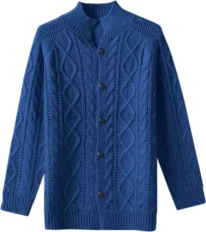 Mens Big And Tall Sweater Hatless Zipper Stand Up Collar Warm Cardigan Knitted Coat Pollo Jackets For Men black long