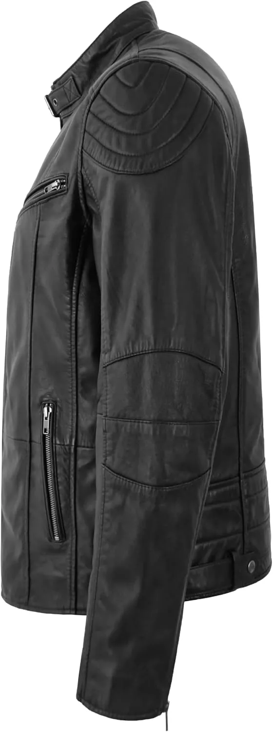 Men's Biker Leather Jacket Fashion Classic Motorcycle Retro Style Jacket 4577