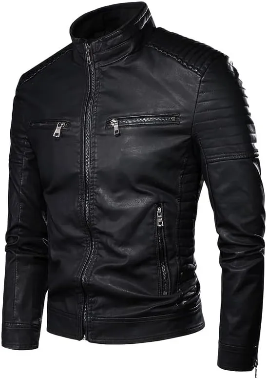 Men's Black Genuine Sheepskin Zip-Up Motor Rider Quilted Design Casual Slim Fit Biker Leather Jacket