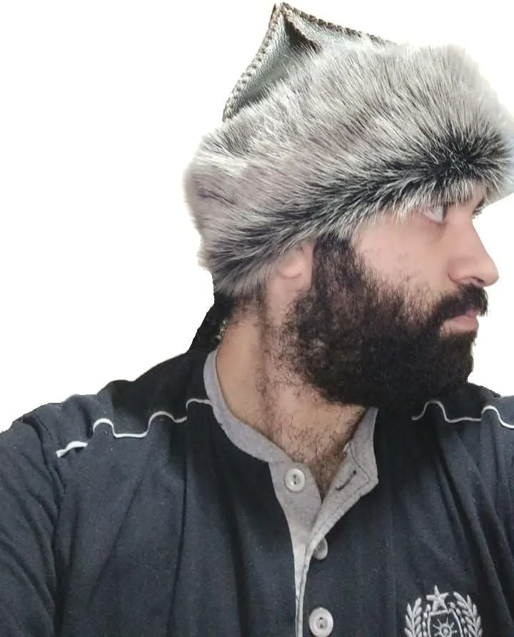 Men's Black Turkish Fur Lambskin Leather Warm Hat for Turkish Warrior Gift Ideas for Men