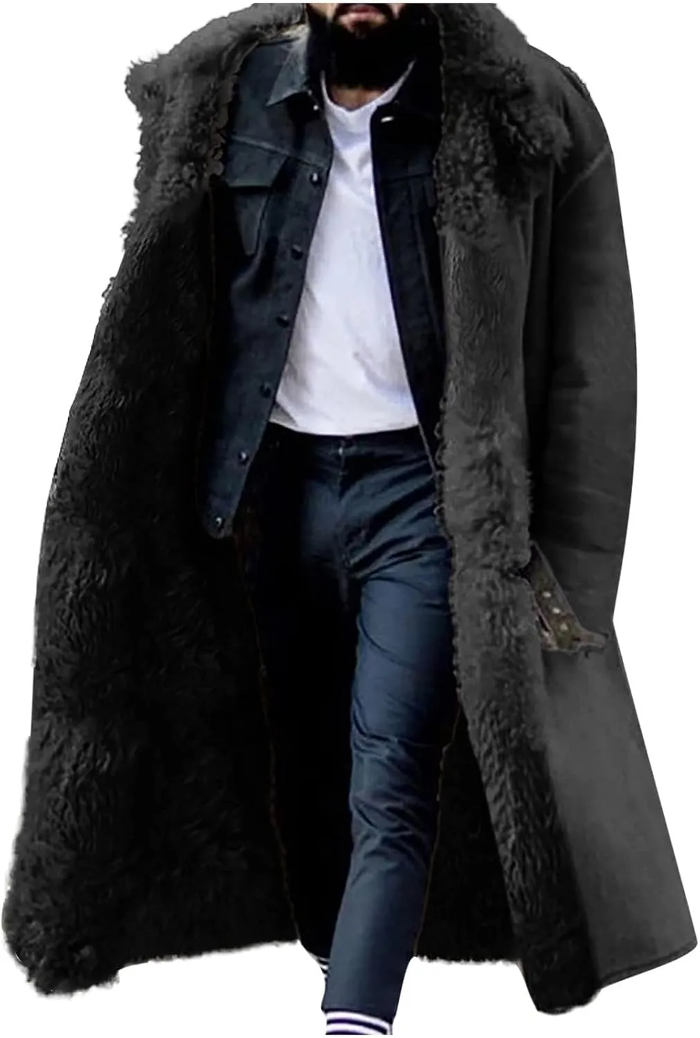Mens Casual Padded Faux Suede Long Jackets Single Breasted Long Sleeves Thicken Fur Coats Fashion Warm Winter Tops