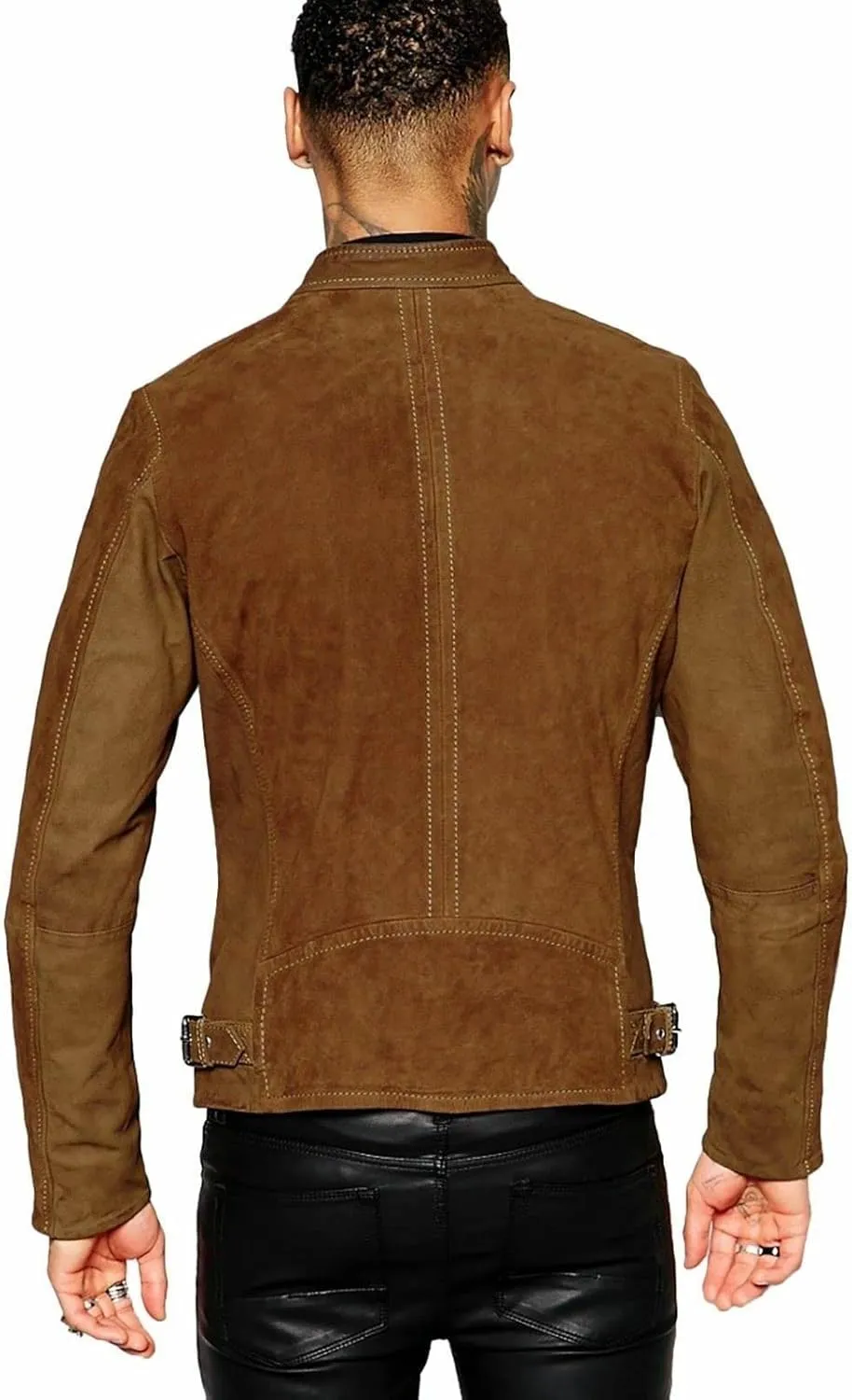 Men's classic Real Lambskin Suede Leather Bomber Biker Motorcycle Jacket Slim Fit Coat