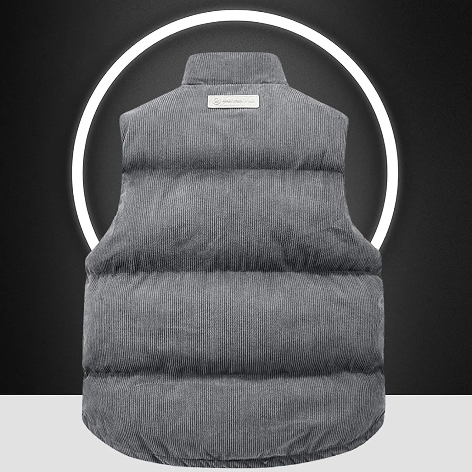 Mens Corduroy Puffer Vest Sleeveless Stand Collar Zip Up Waistcoats with Slant Shoulder Bag Lightweight Padded Gilet