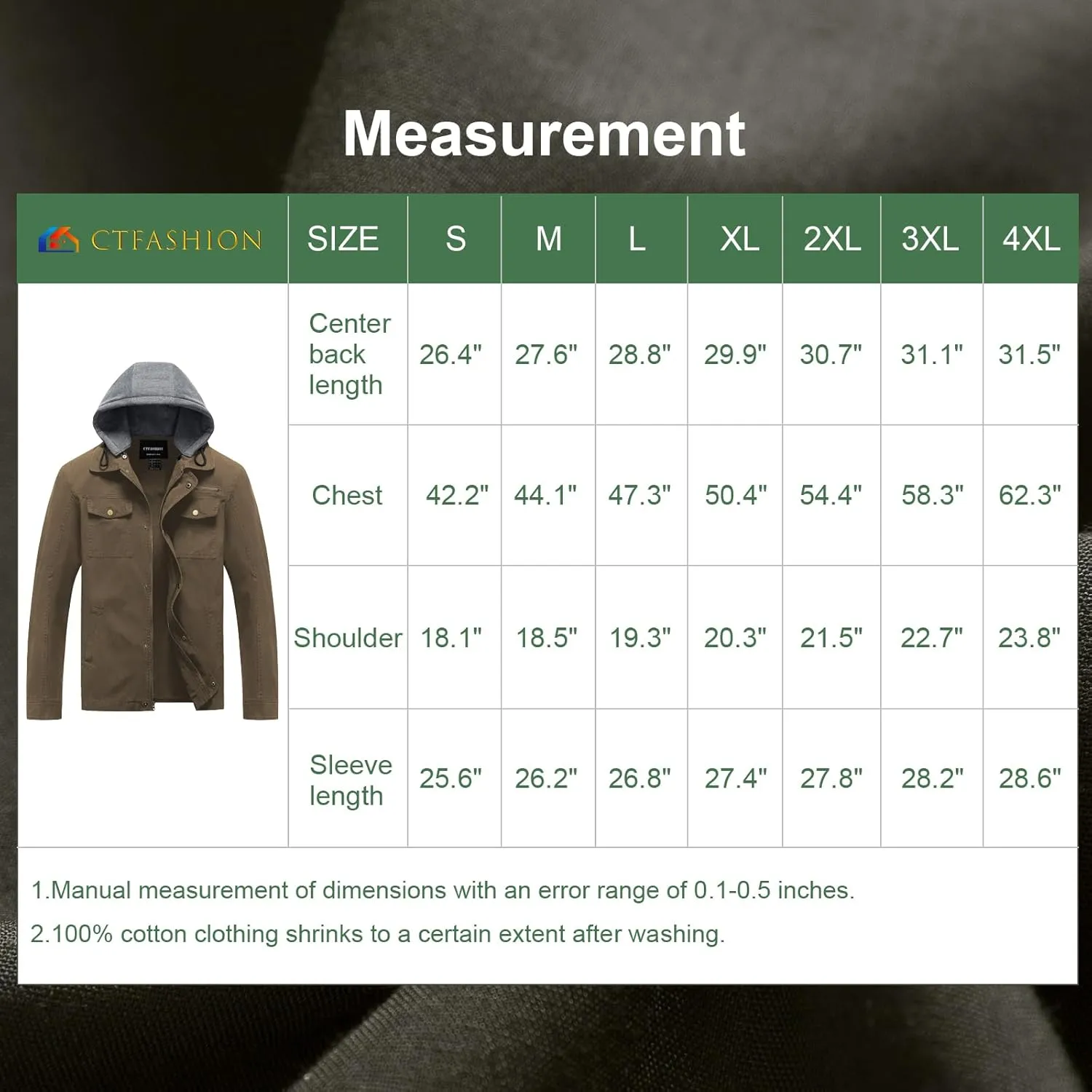 Men's Cotton Lightweight Jacket Military Canvas Field Coat Work Outwear Casual Spring Cargo Jacket with Hooded