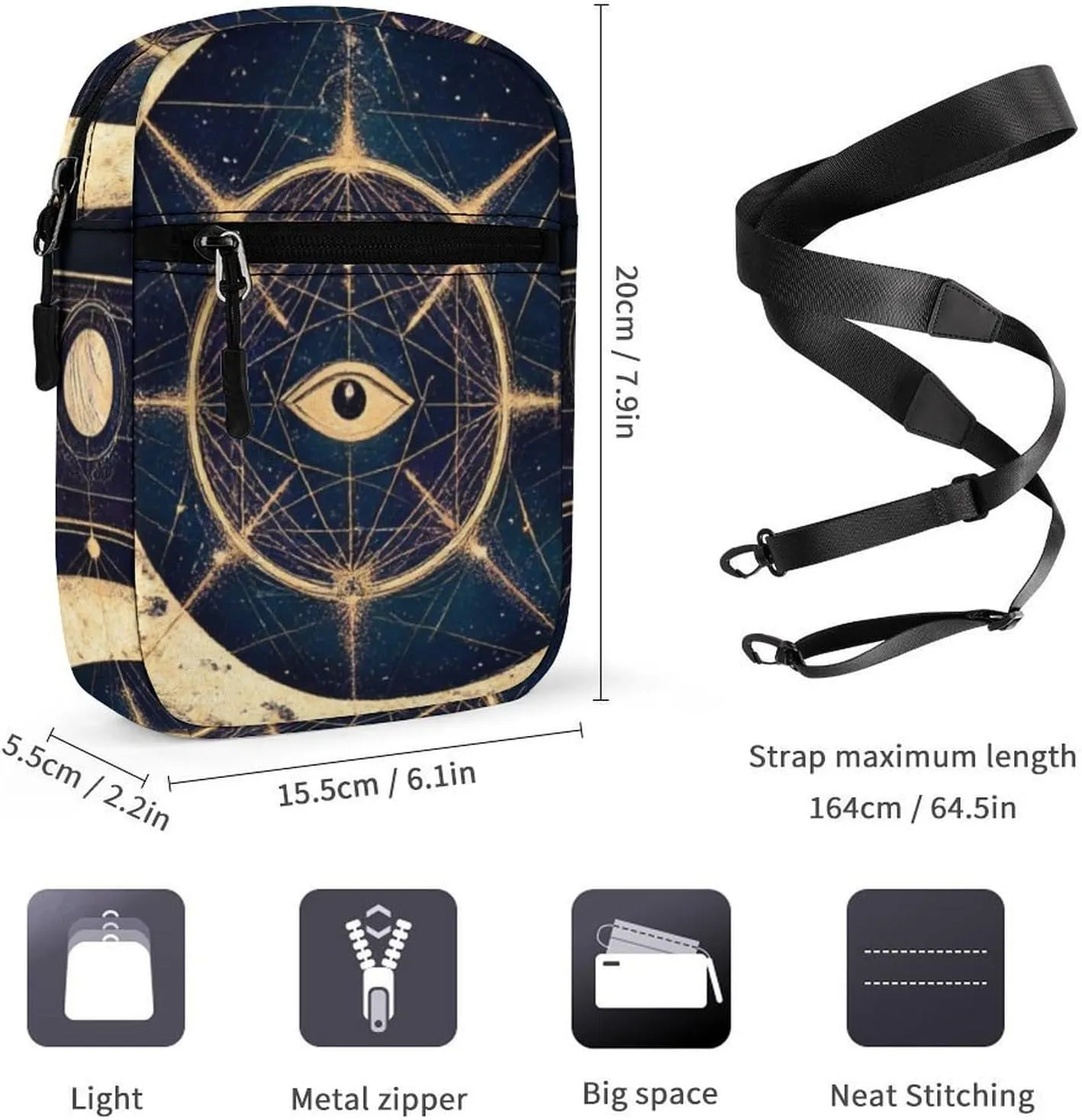 Mens Crossbody Zipper Bag, Small Shoulder Bag Zipper Travel Phone Pouch Wallet Waterproof Mini Purse