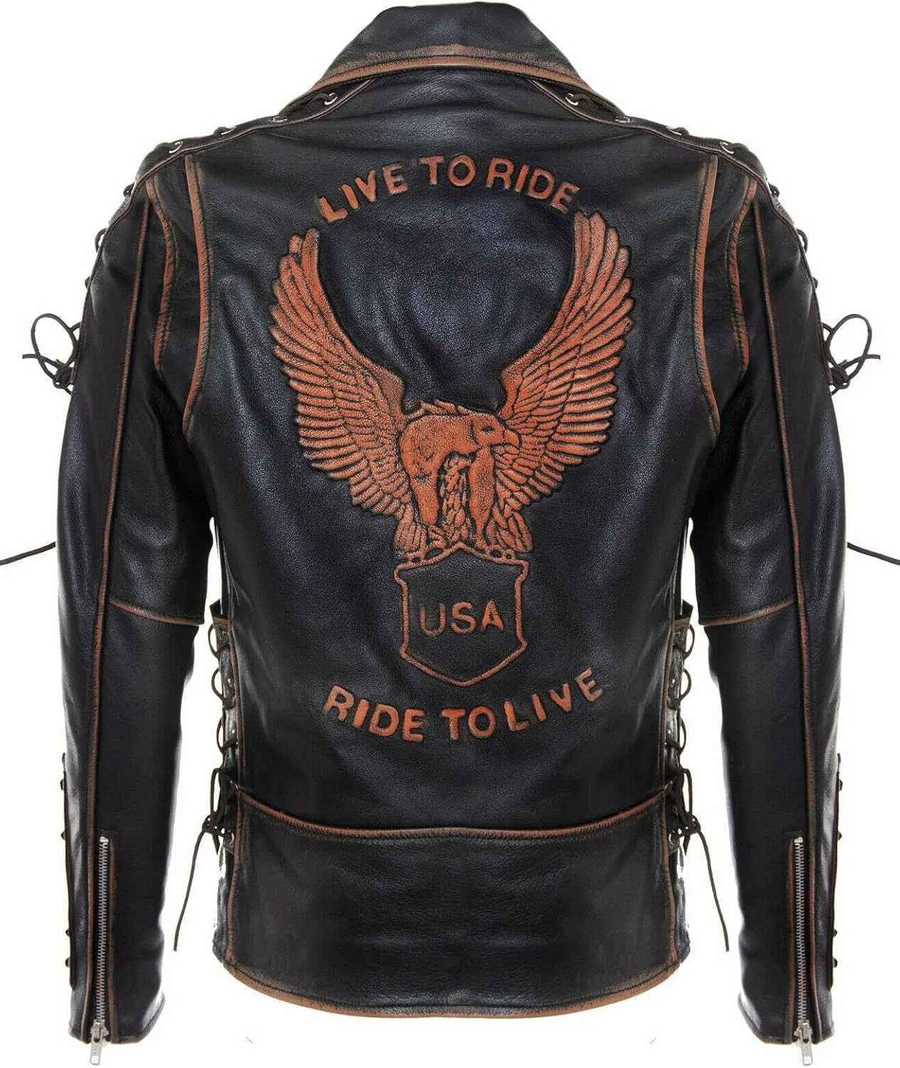 Mens Fringe Hide Leather Brando Tasseled Motorcycle Jacket Retro Biker