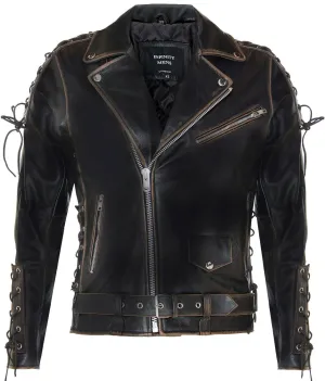 Mens Fringe Hide Leather Brando Tasseled Motorcycle Jacket Retro Biker