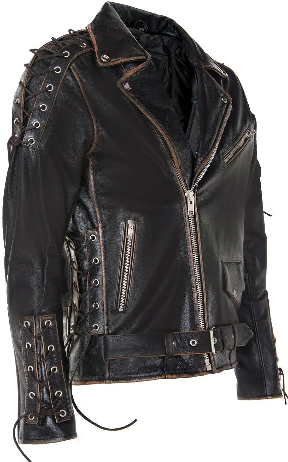 Mens Fringe Hide Leather Brando Tasseled Motorcycle Jacket Retro Biker