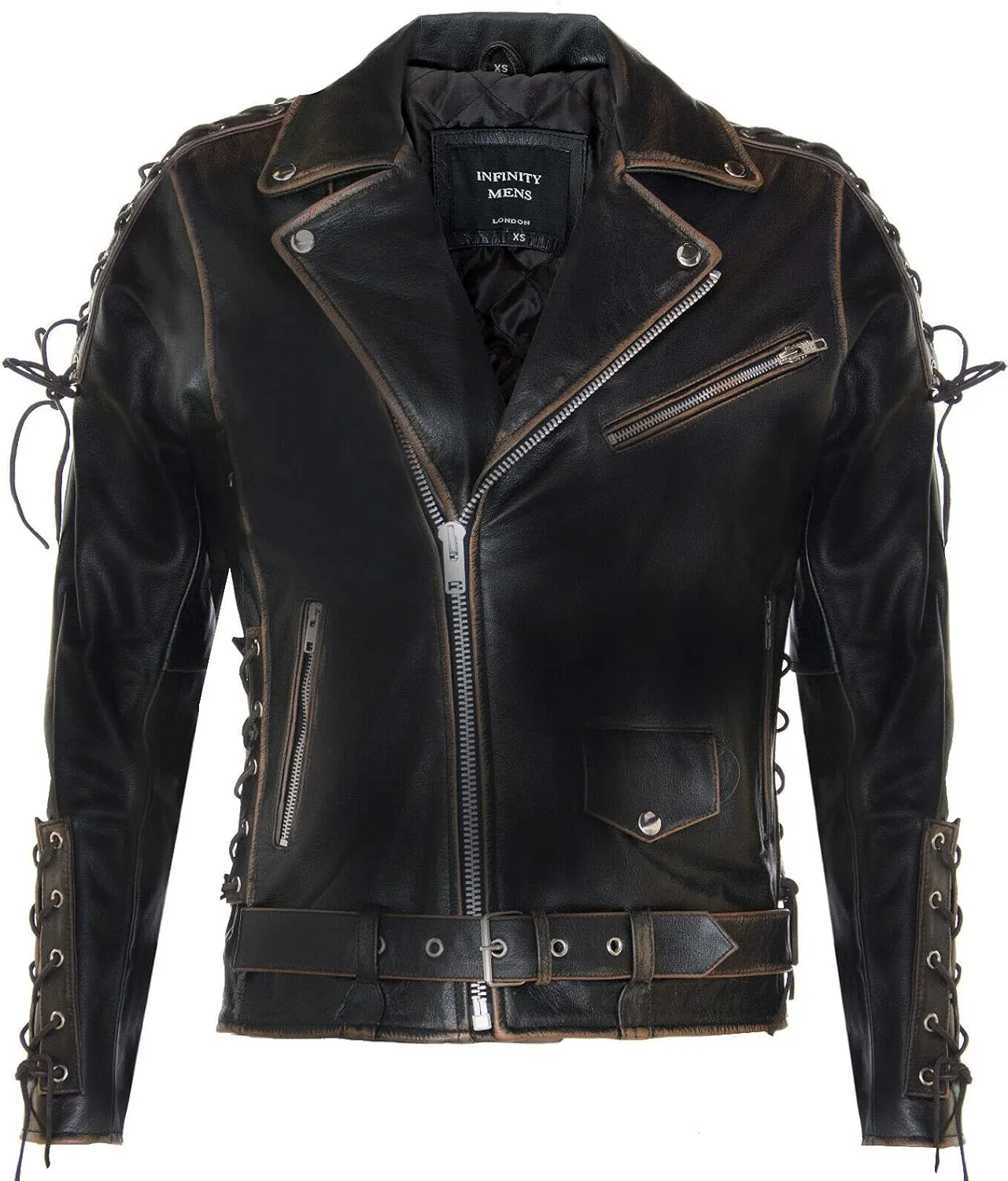 Mens Fringe Hide Leather Brando Tasseled Motorcycle Jacket Retro Biker