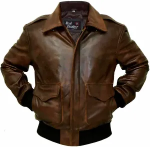 Men's G-1 Force Aviator Flight A-2 Jacket Distressed Brown Genuine Bomber Leather Jacket