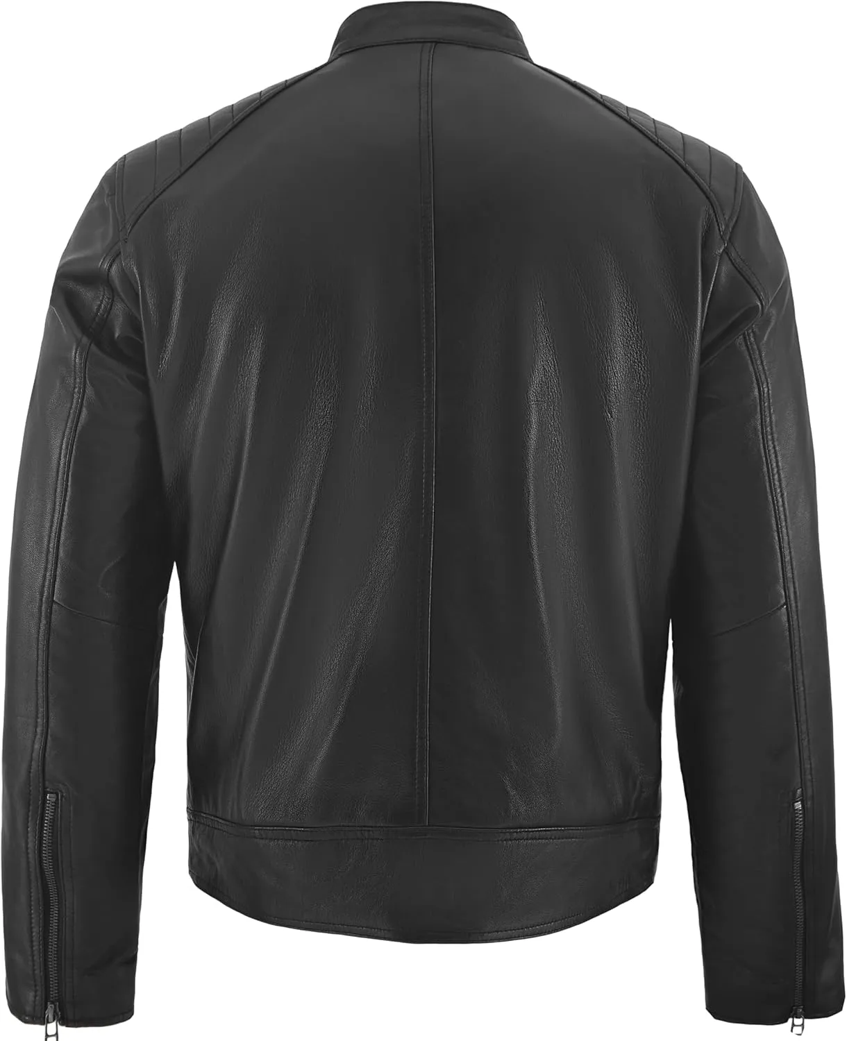Men's Genuine Lambskin Leather Motorcycle Jacket – Vintage Cafe Racer Style Slim Fit Biker Coat