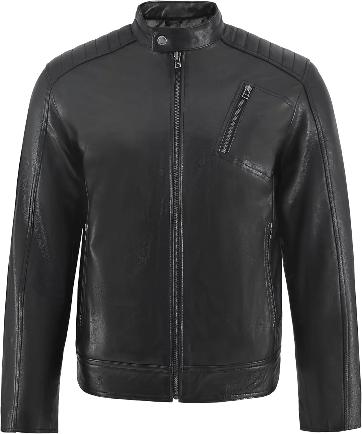 Men's Genuine Lambskin Leather Motorcycle Jacket – Vintage Cafe Racer Style Slim Fit Biker Coat