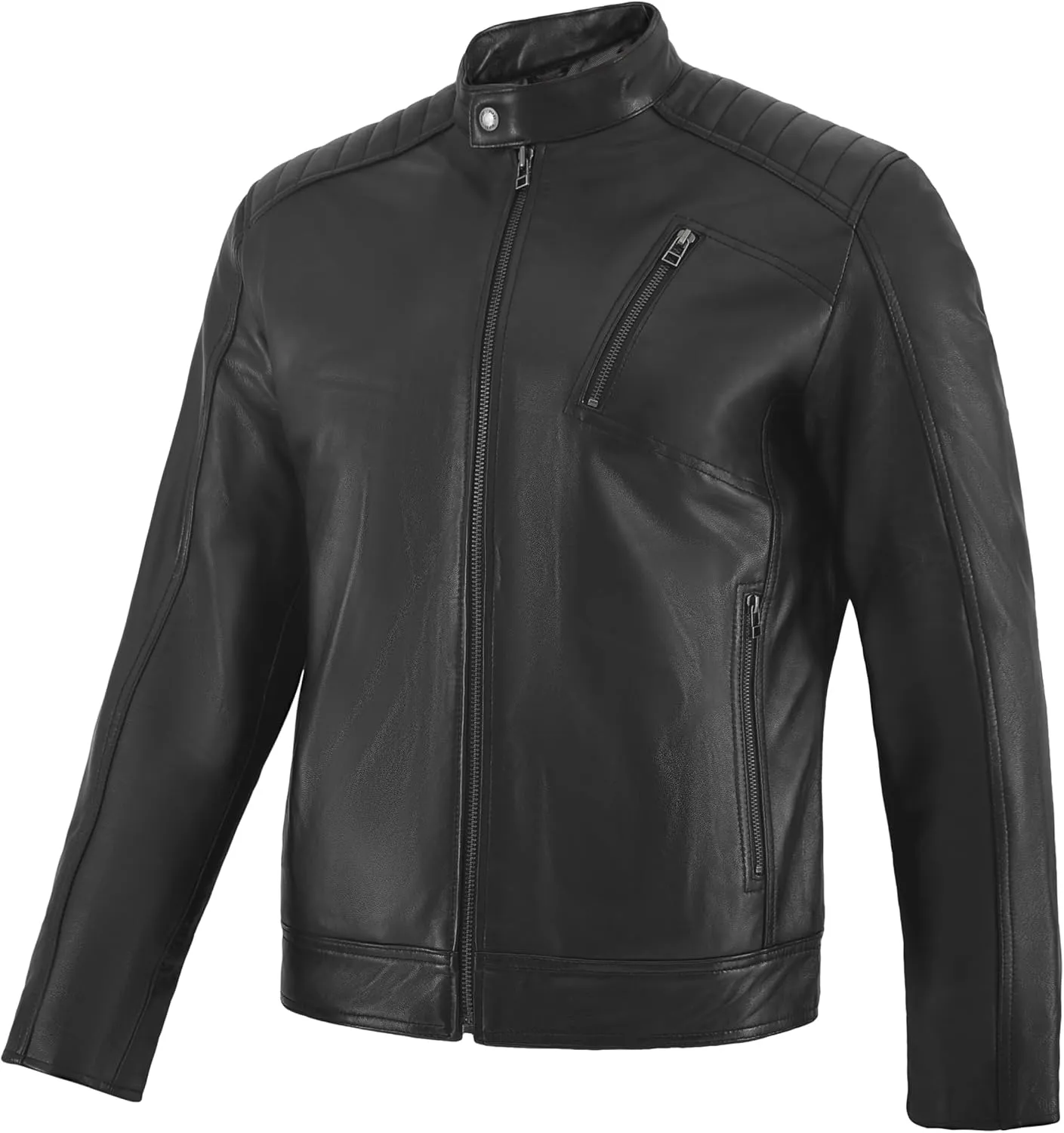 Men's Genuine Lambskin Leather Motorcycle Jacket – Vintage Cafe Racer Style Slim Fit Biker Coat