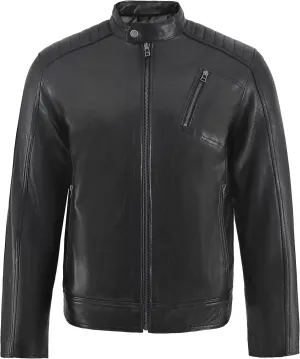 Men's Genuine Lambskin Leather Motorcycle Jacket – Vintage Cafe Racer Style Slim Fit Biker Coat