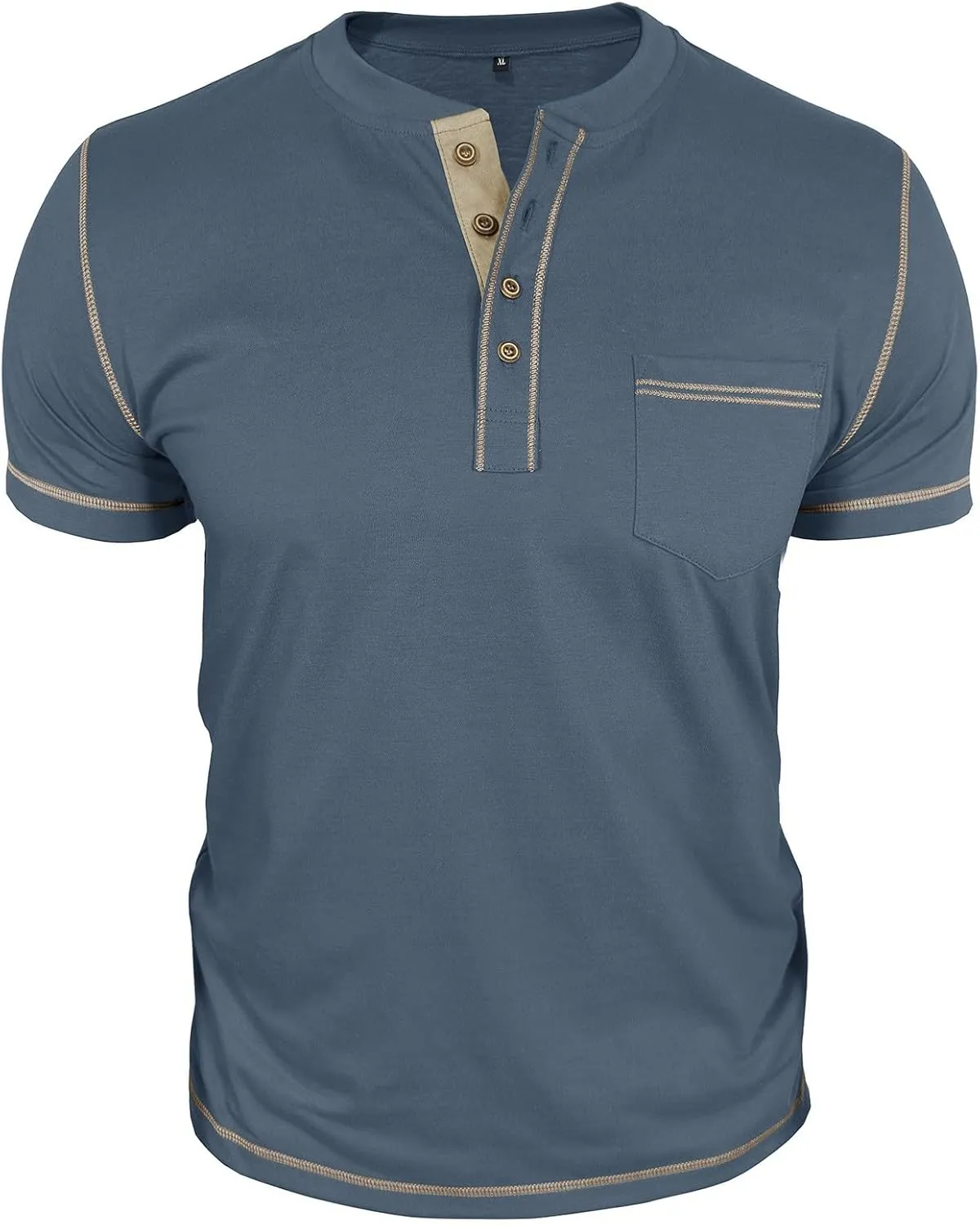 Men's Henley Shirt Soft Cotton Short Sleeve Stretchy Muscle Fit T Shirts Classic Band Collar Button Down Tee Tops