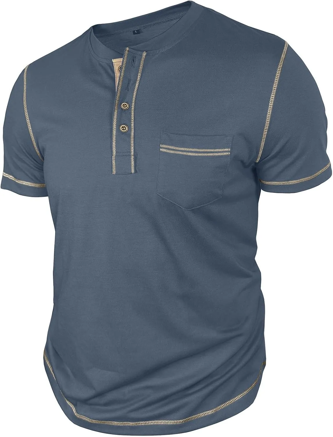 Men's Henley Shirt Soft Cotton Short Sleeve Stretchy Muscle Fit T Shirts Classic Band Collar Button Down Tee Tops