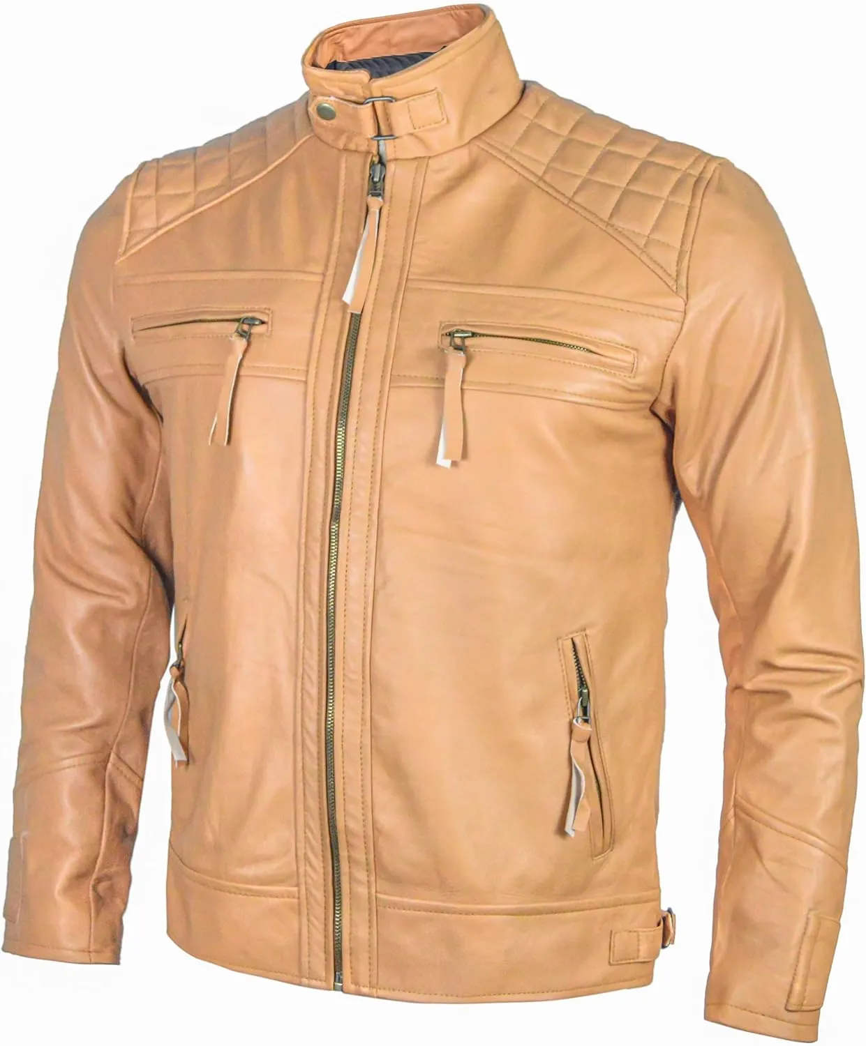 Men's Lambskin Leather Jacket – Classic Leather Bomber Jacket, Stylish Cafe Racer Biker Outerwear for Men