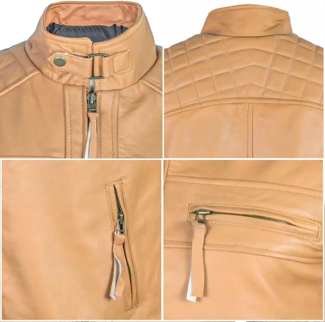 Men's Lambskin Leather Jacket – Classic Leather Bomber Jacket, Stylish Cafe Racer Biker Outerwear for Men