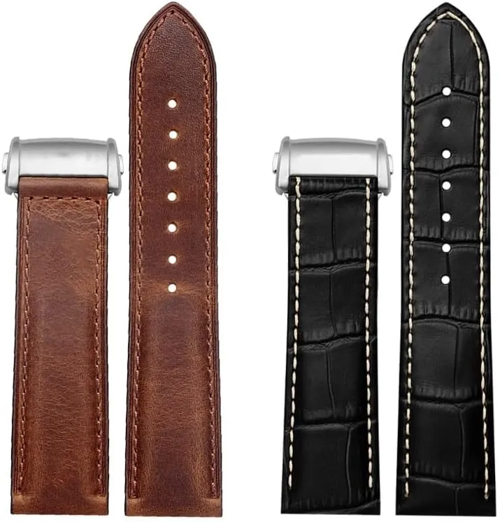 Men's Leather Watch Strap For Hamilton Khaki Jazz Aviation Folding Buckle Watch Band