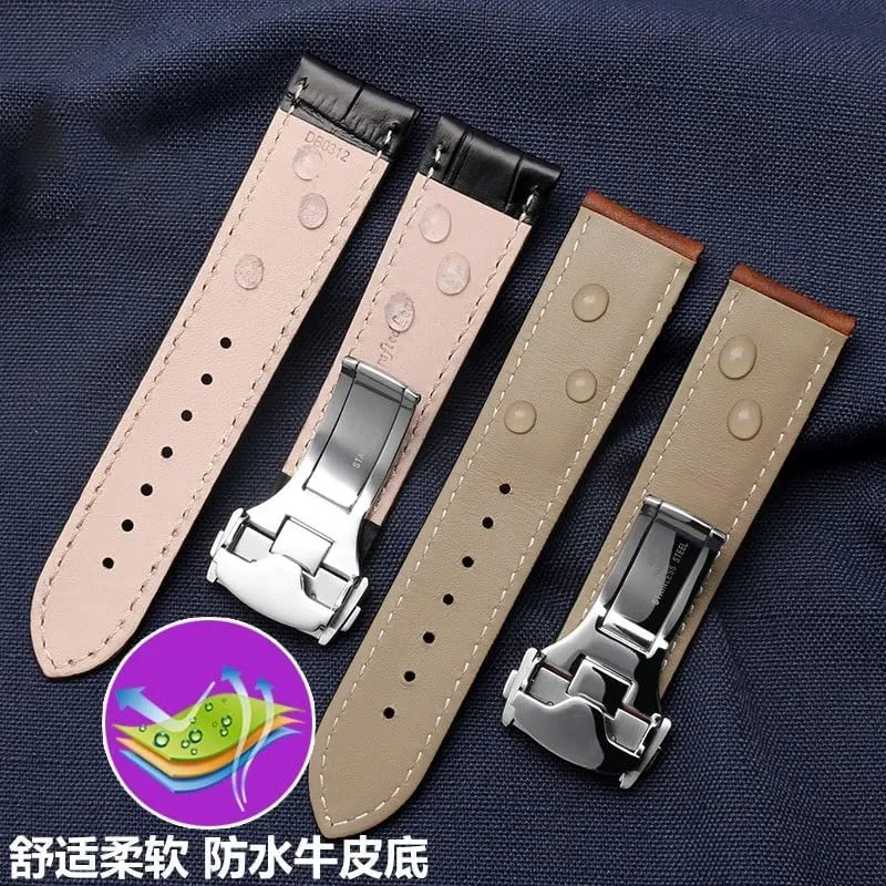 Men's Leather Watch Strap For Hamilton Khaki Jazz Aviation Folding Buckle Watch Band