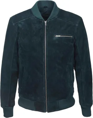 Men's Navy Blue Suede Classic Biker Style Italian Fitted Real Leather Jacket 275-Z