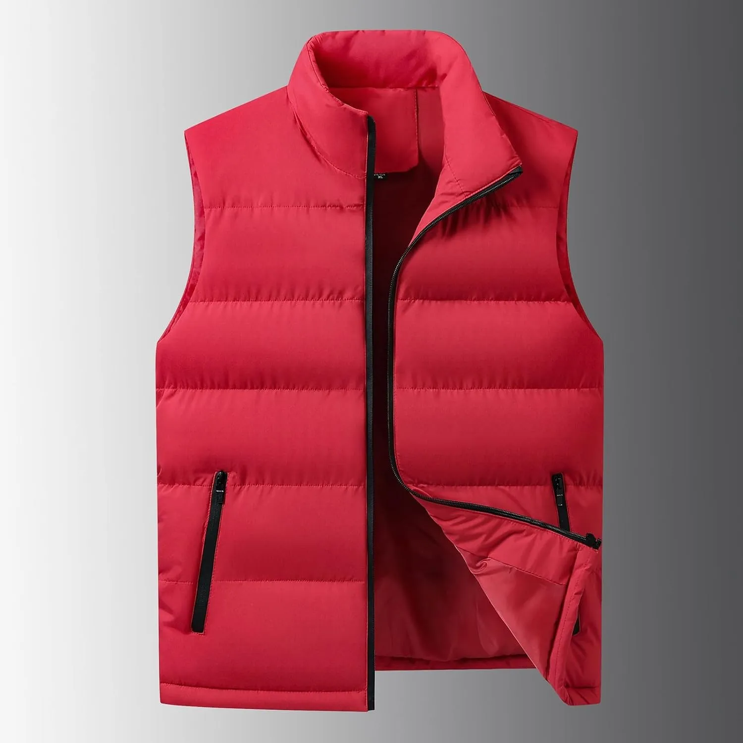 Men's Puffer Down Vest Sleeveless Zip Up Stand Collar Lightweight Outerwear Winter Padded Gilet Jacket with Pockets