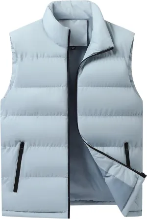 Men's Puffer Down Vest Sleeveless Zip Up Stand Collar Lightweight Outerwear Winter Padded Gilet Jacket with Pockets