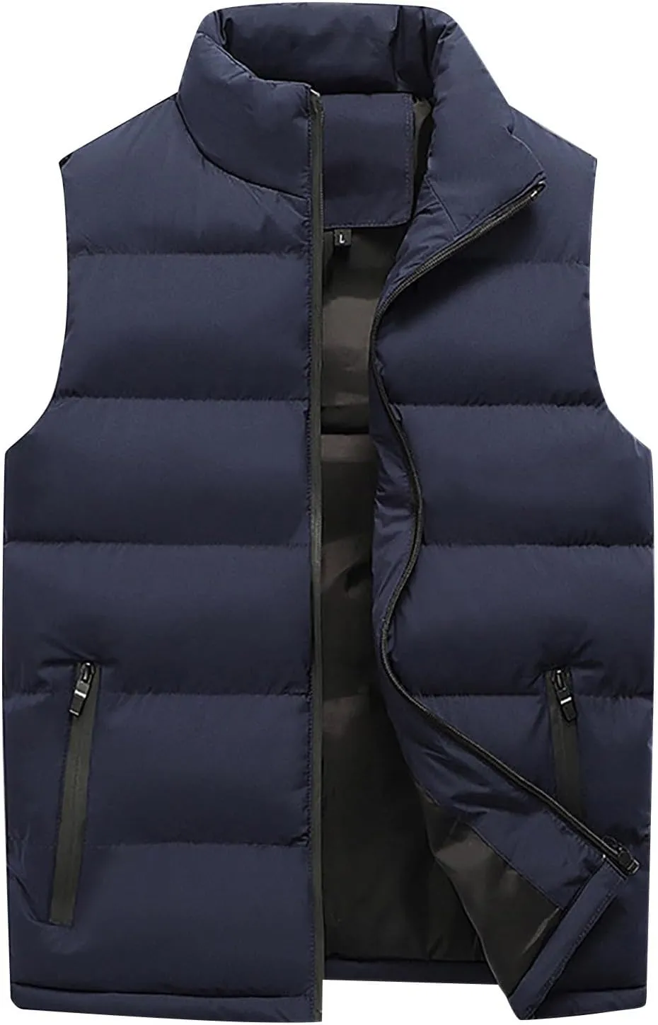 Men's Puffer Down Vest Sleeveless Zip Up Stand Collar Lightweight Outerwear Winter Padded Gilet Jacket with Pockets