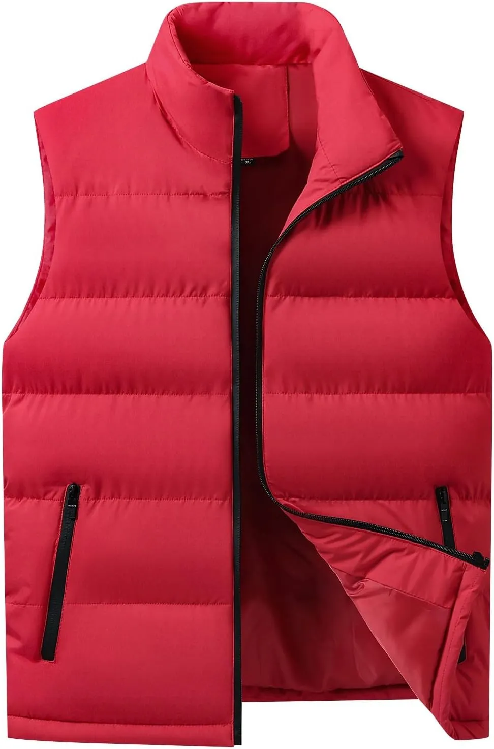 Men's Puffer Down Vest Sleeveless Zip Up Stand Collar Lightweight Outerwear Winter Padded Gilet Jacket with Pockets