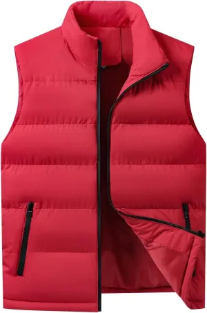 Men's Puffer Down Vest Sleeveless Zip Up Stand Collar Lightweight Outerwear Winter Padded Gilet Jacket with Pockets
