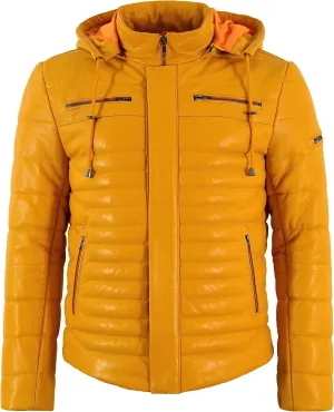 Men's Puffer Hooded Fully Quilted Padded Warm Real Lambskin Leather Sport Jacket 2006