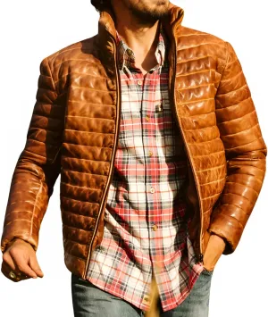Mens Puffer Jacket Real Lambskin Leather Down Jacket Lightweight Zip Up Winter Mens Puffer Coat