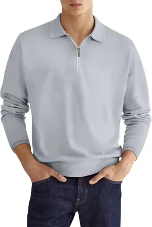 Mens Quarter Zip Sweatshirt Lightweight Long Sleeve Casual Loose Fit Pullover Hoodies Lapel Collar Tops with Pocket