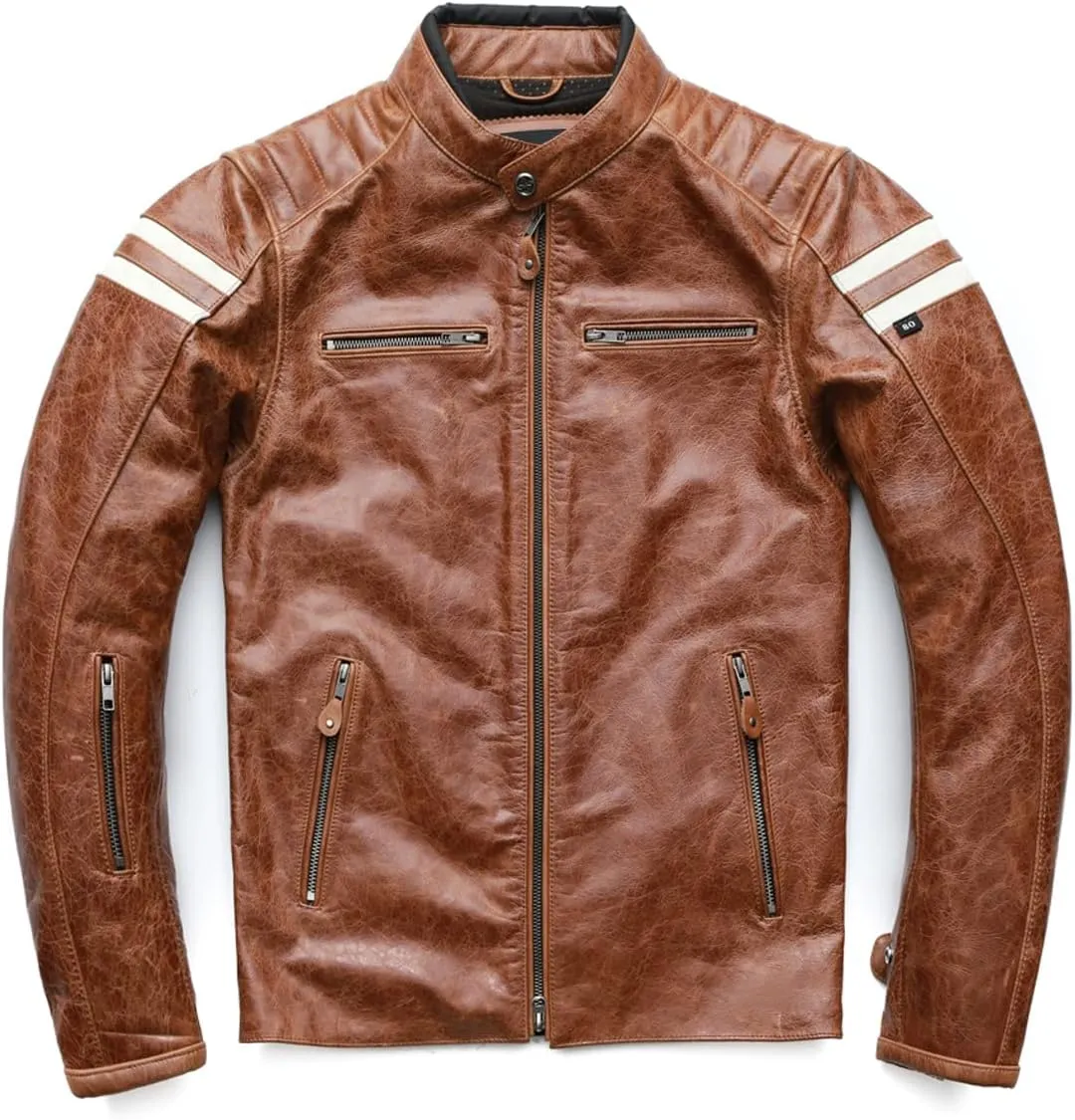 Men's Real Cowhide Biker Cafe Racer Slim Fit Vintage Leather Jacket
