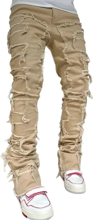 Mens Stacked Jeans Y2k Slim Fit Skinny Ripped Jeans Distressed Destroyed Denim Pants Emo Hip Hop Jeans
