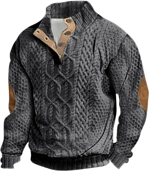 Mens Stand Collar Pullover Sweater Knitted Chunky Winter Fashion Twisted Sweaters Button Up Loose Thermal Sweatshirt
