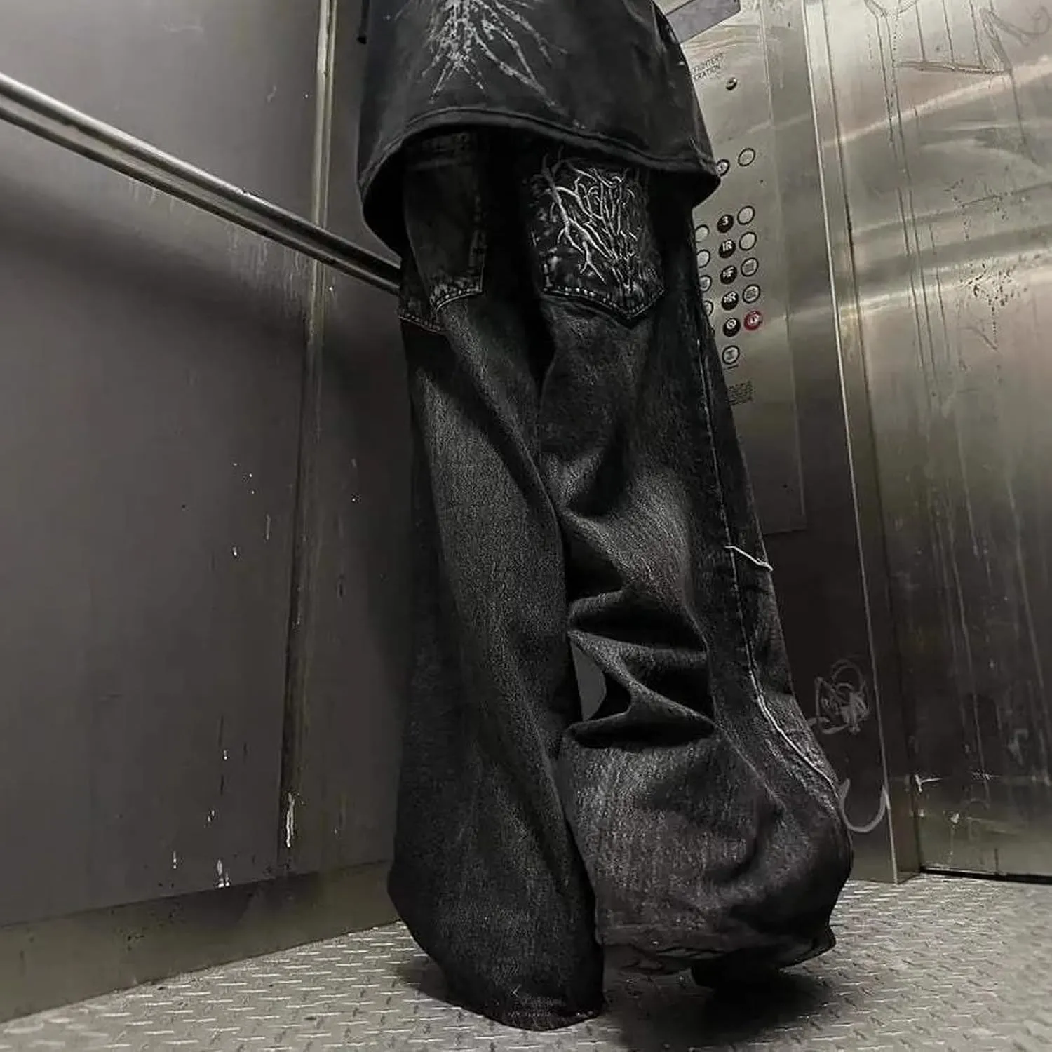 Mens Streetwear Hip Hop Baggy Jeans Wide Leg Grunge Jeans Y2K Distressed Jnco Loose Fit Denim Pants