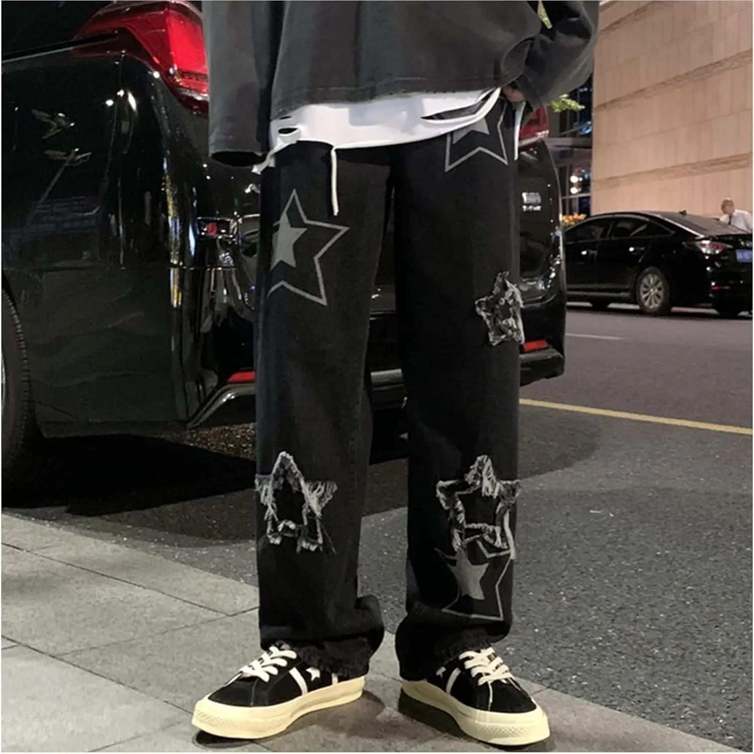 Men's Streetwear Jeans Y2K Hip Hop Jeans Casual High Waisted Wide Leg Baggy Embroidery Harajuku Denim Pants