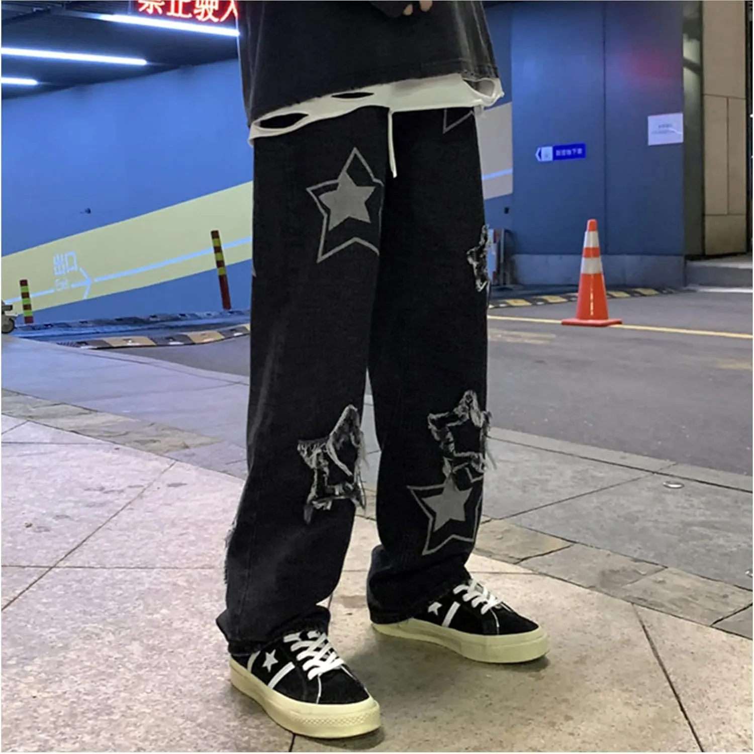 Men's Streetwear Jeans Y2K Hip Hop Jeans Casual High Waisted Wide Leg Baggy Embroidery Harajuku Denim Pants
