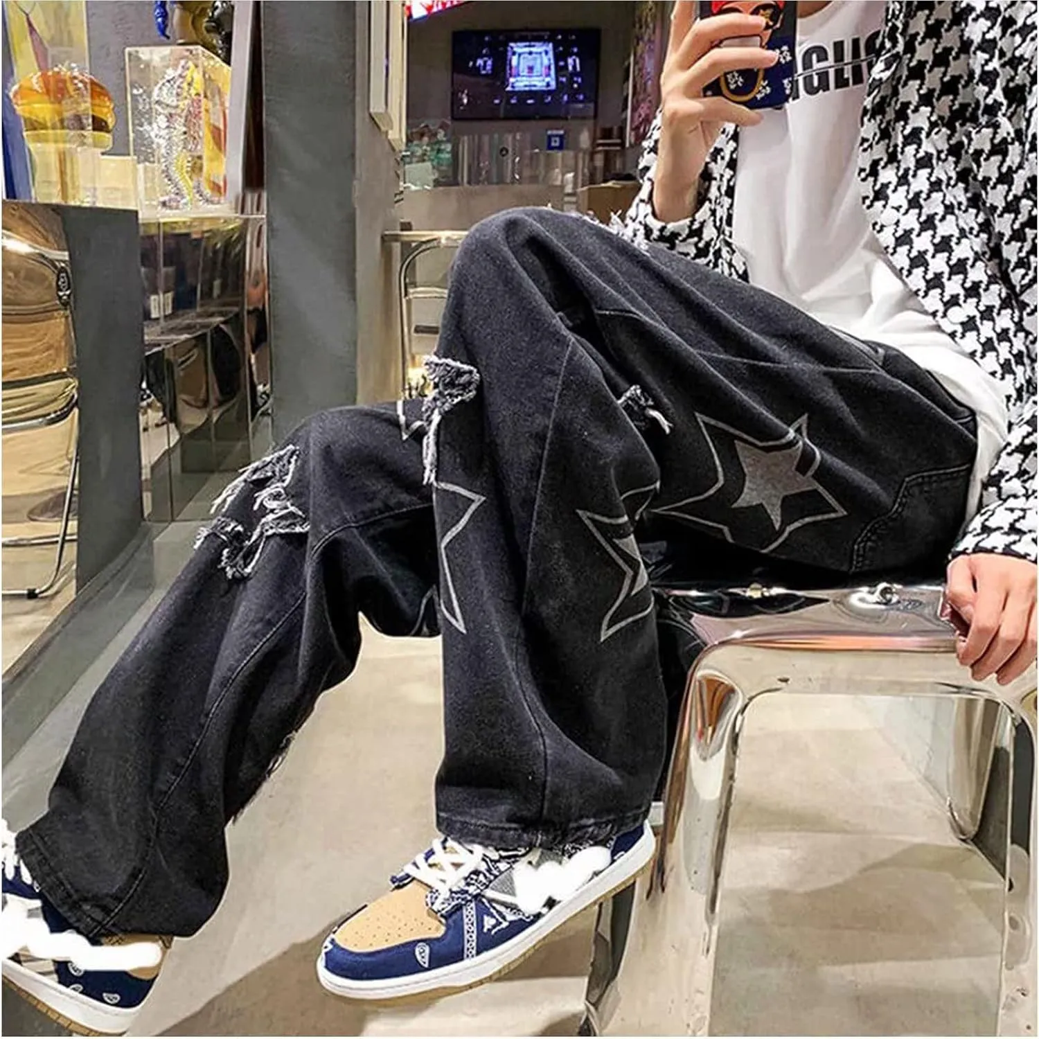 Men's Streetwear Jeans Y2K Hip Hop Jeans Casual High Waisted Wide Leg Baggy Embroidery Harajuku Denim Pants