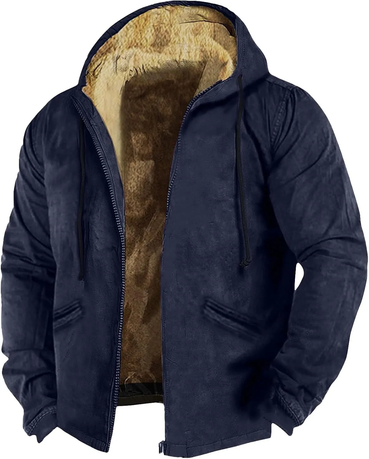 Mens Vintage Fleece Jacket Sherpa Lined Winter Coats Faux Tactical Jackets Casual Zipper Varsity Coat Plus Size