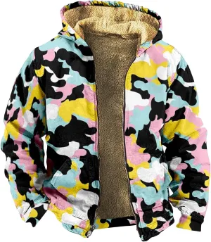 Mens Vintage Fleece Jacket Sherpa Lined Winter Coats Winter Warm Tactical Jackets Quilted Down Varsity Coat Hooded