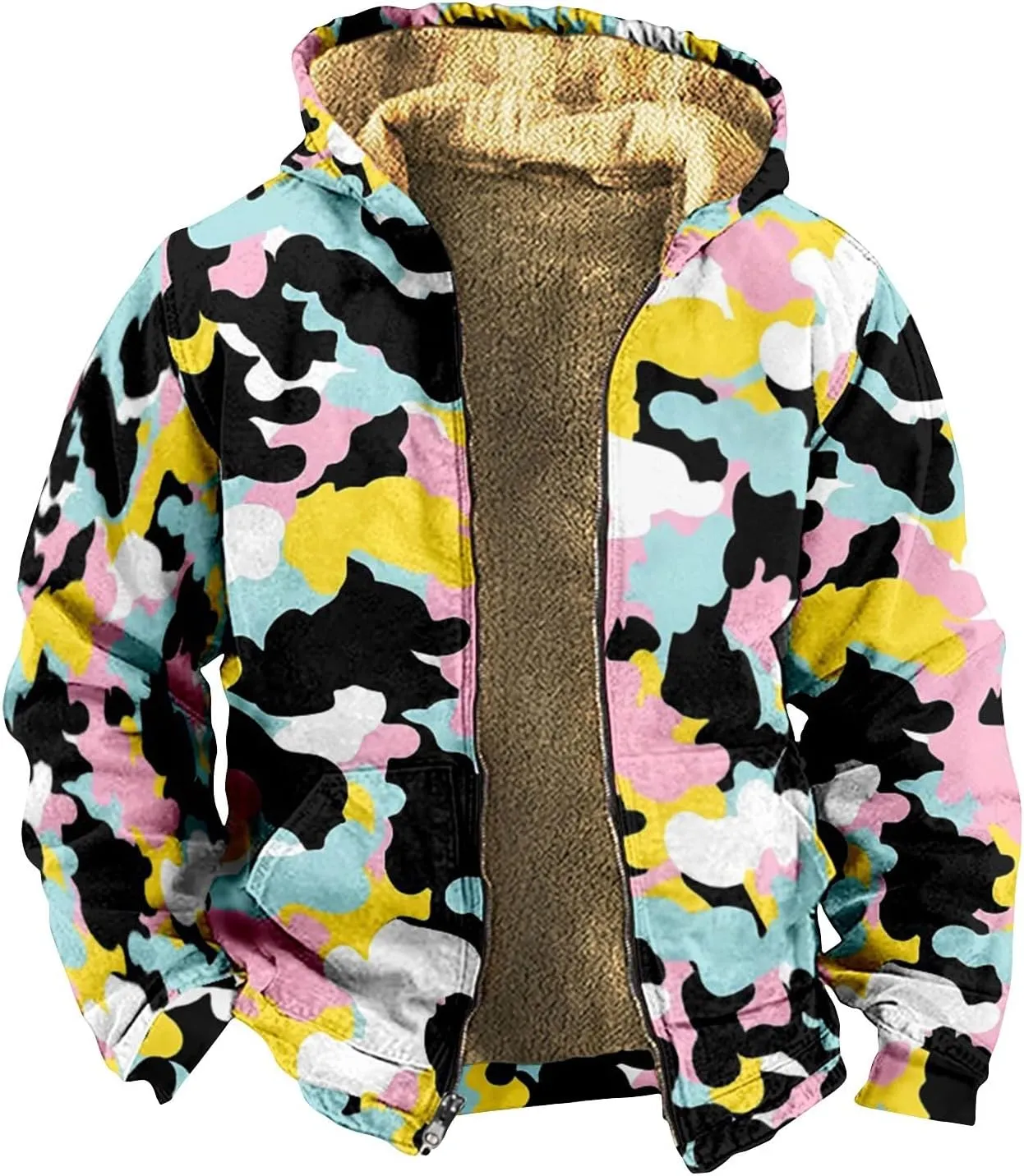 Mens Vintage Fleece Jacket Sherpa Lined Winter Coats Winter Warm Tactical Jackets Quilted Down Varsity Coat Hooded