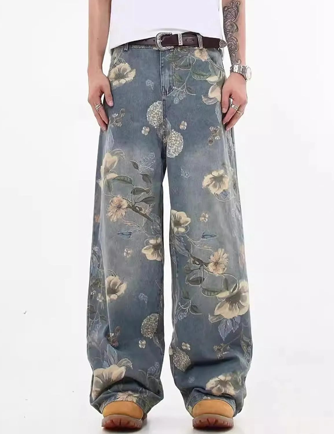 Men's Y2K Jeans Hip Hop Baggy Denim Pants Spiderweb Graphic Jeans Goth Denim Joggers Streetwear