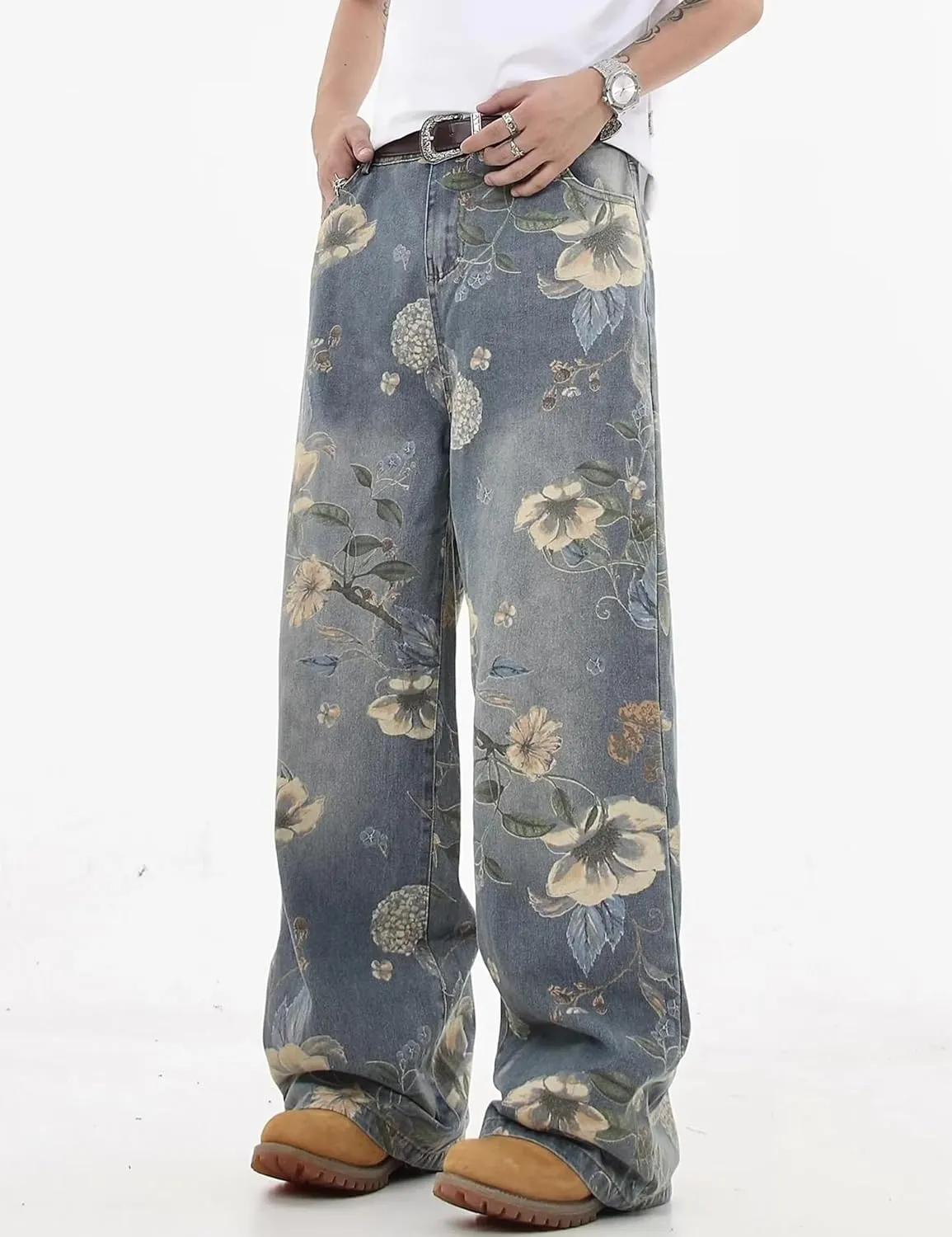Men's Y2K Jeans Hip Hop Baggy Denim Pants Spiderweb Graphic Jeans Goth Denim Joggers Streetwear