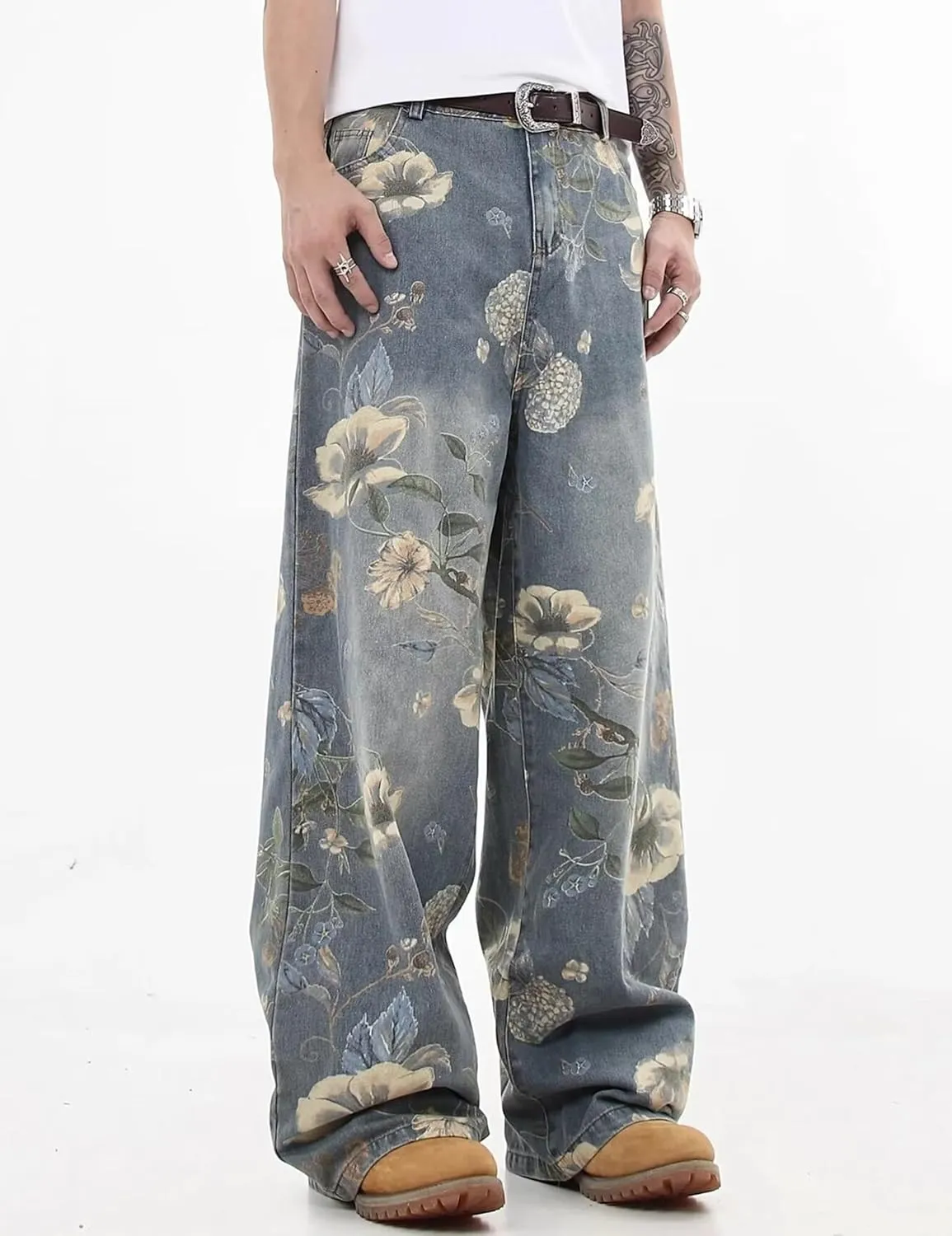 Men's Y2K Jeans Hip Hop Baggy Denim Pants Spiderweb Graphic Jeans Goth Denim Joggers Streetwear