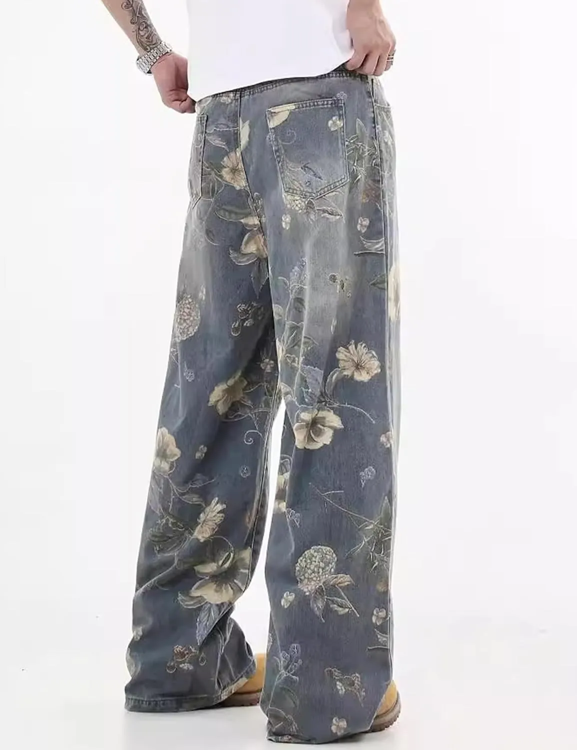 Men's Y2K Jeans Hip Hop Baggy Denim Pants Spiderweb Graphic Jeans Goth Denim Joggers Streetwear