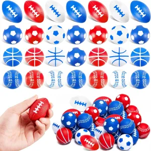 Meooeck 36 Pcs 4th of July Stress Balls Mini Patriotic Sports Balls Small Foam Balls Football Soccer Baseball Basketball Toys for Independence Day Theme Party Favor Parade Throw Supplies