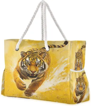 Mighty Animal Realistic Style Yellow Sandproof summer beach bag with zipper teacher tote bags for women for Pool Gym Grocery Travel